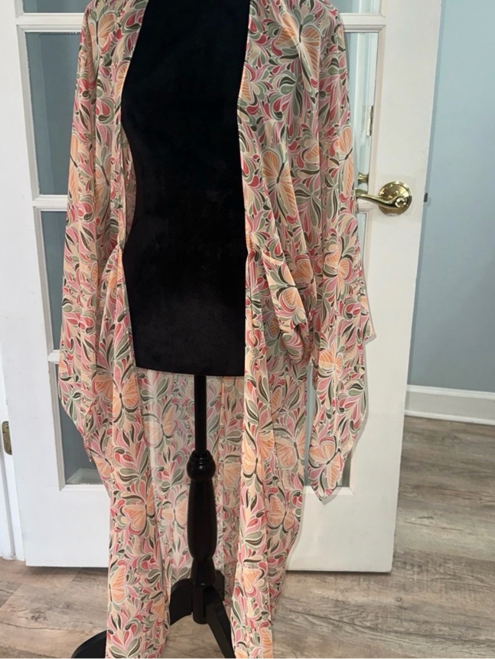 Cato Floral Sheer Kimono in Peach, Green & Brown